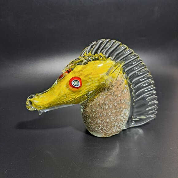 Murano Glass Horse Head Sculpture Silver Leaf Detailing Vintage Damaged - Picture 4 of 12